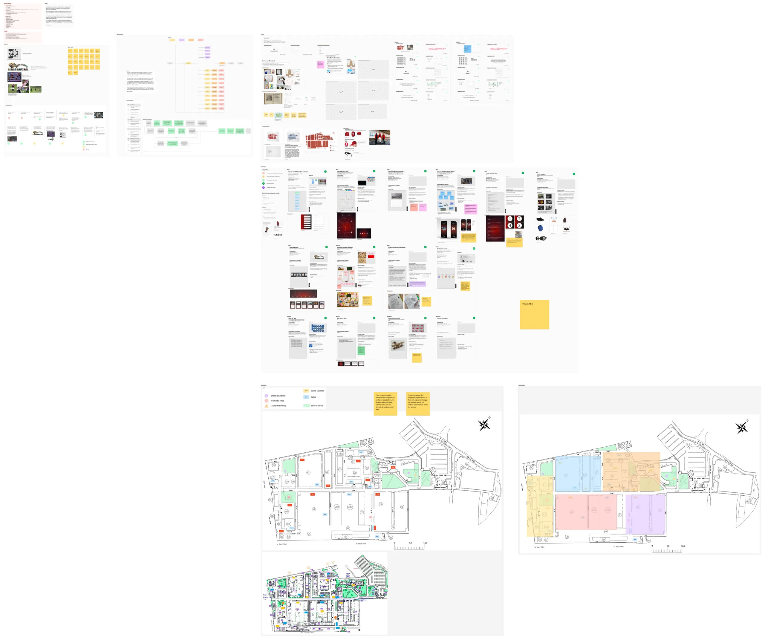 Vue d'ensemble du projet AIA — wireframes, moodboards et plans architecturaux