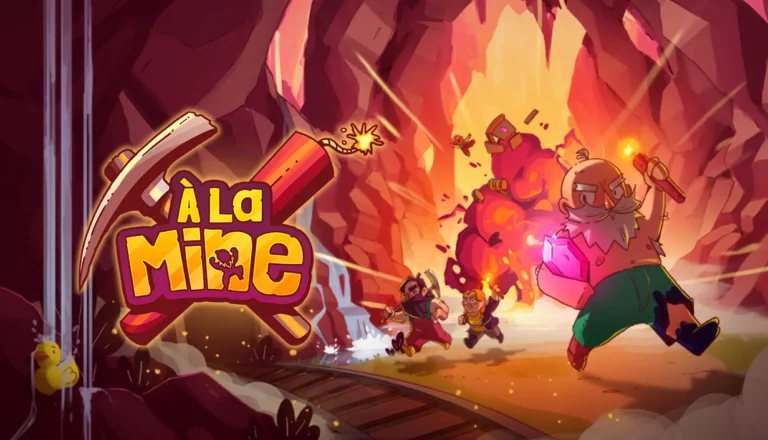 Illustration clé du jeu À la Mine — des mineurs courant dans une mine face à un boss